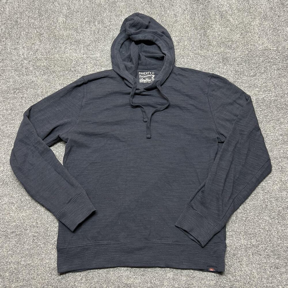 Faherty Men Size M Organic Cotton Sunwashed Slub Hoodie Blue Comfort Soft